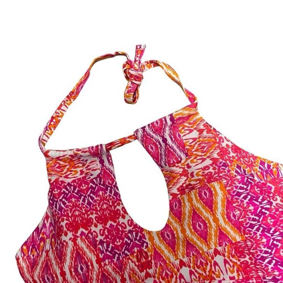 Island Waves Tankini Top Vibrant Pink and Orange Halter Top Size 12 NWT - Picture 2 of 5